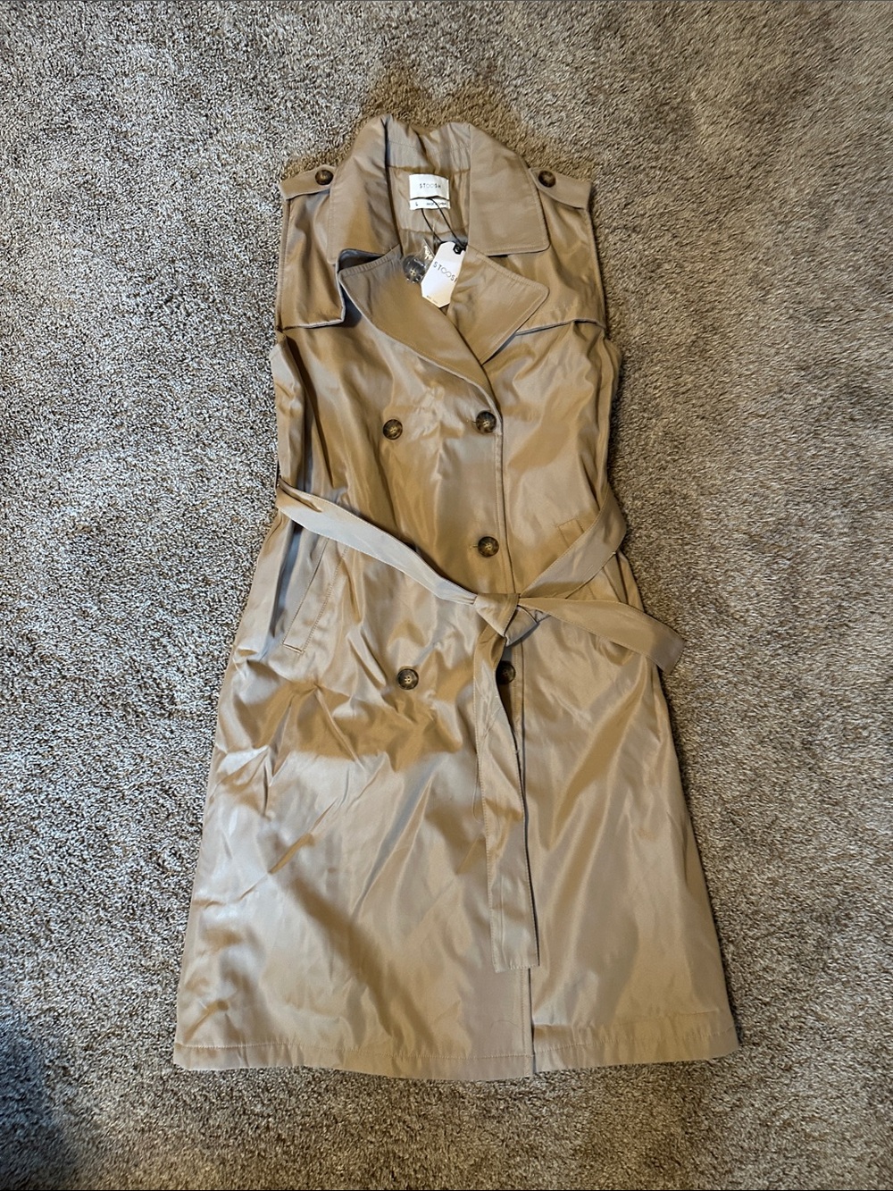 Stoosh Beige/Tan Sleeveless Trench Coat Vest